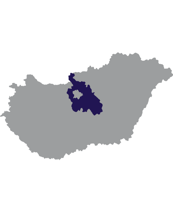 Landkaart Hongarije grijs met comitaat Pest donkerblauw op transparante achtergrond - 600 * 733 pixels